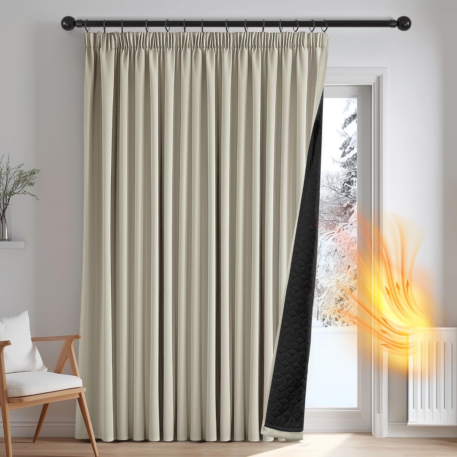 Deconovo Dubbellaags Verduisterend Gordijn Thermisch - 300 x 220 cm - Jasnobeige