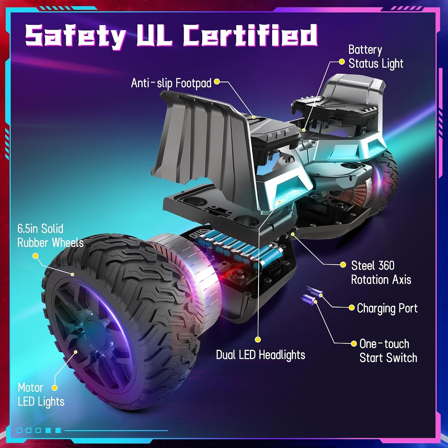 Hoverboard 8.5 Inch Bluetooth LED Light Powerful Motor, Suitable for Adults and Children