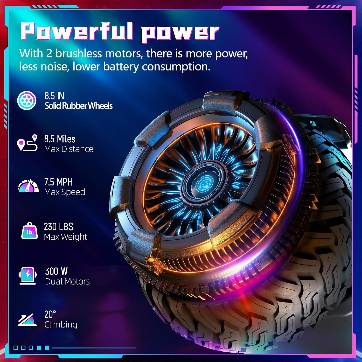 Hoverboard 8.5 Inch Bluetooth LED Light Powerful Motor, Suitable for Adults and Children