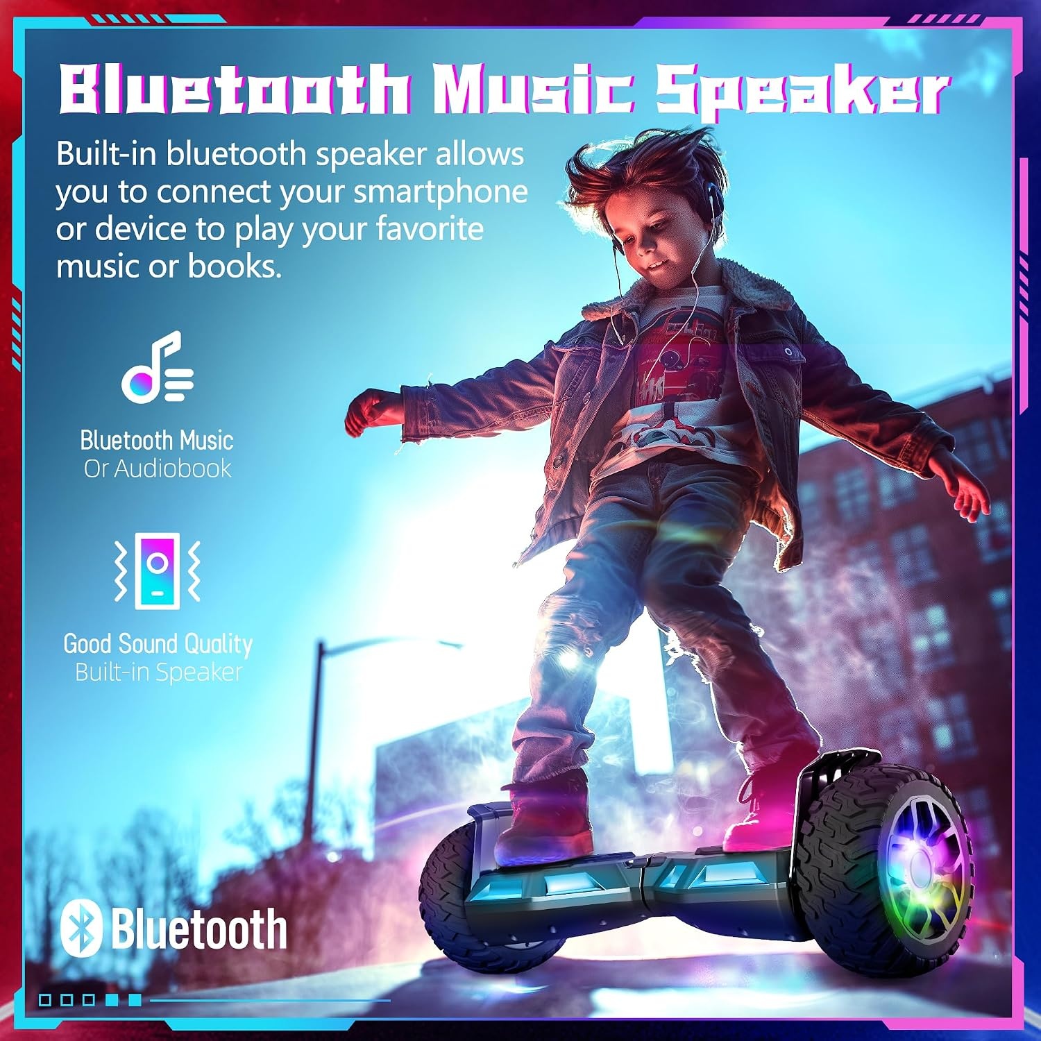 Hoverboard 8.5 Inch Bluetooth LED Light Powerful Motor, Suitable for Adults and Children