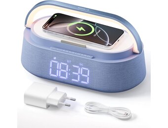 COLSUR Bluetooth luidspreker radiowekker digitaal met draadloze oplader