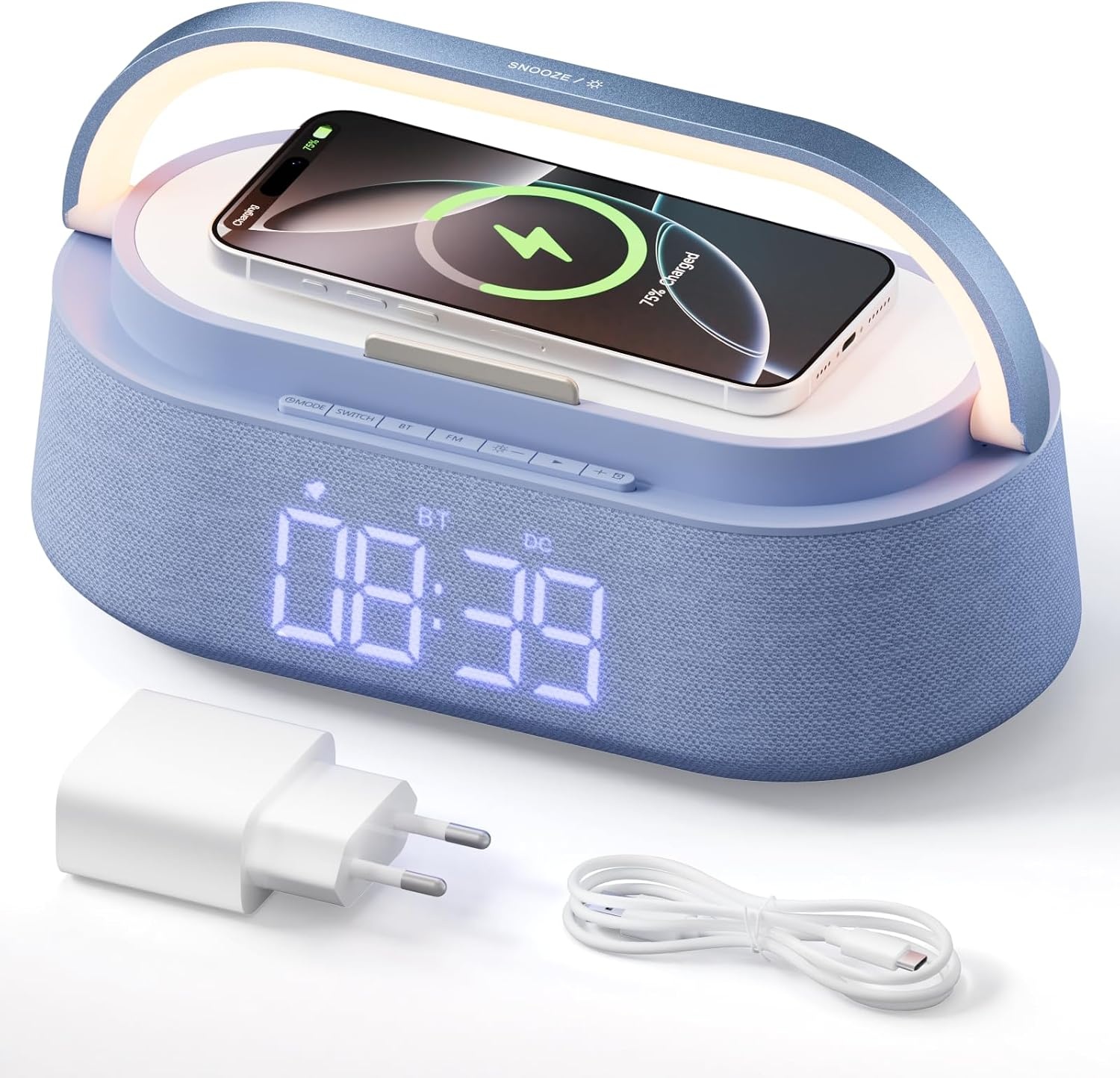 COLSUR Bluetooth luidspreker radiowekker digitaal met draadloze oplader