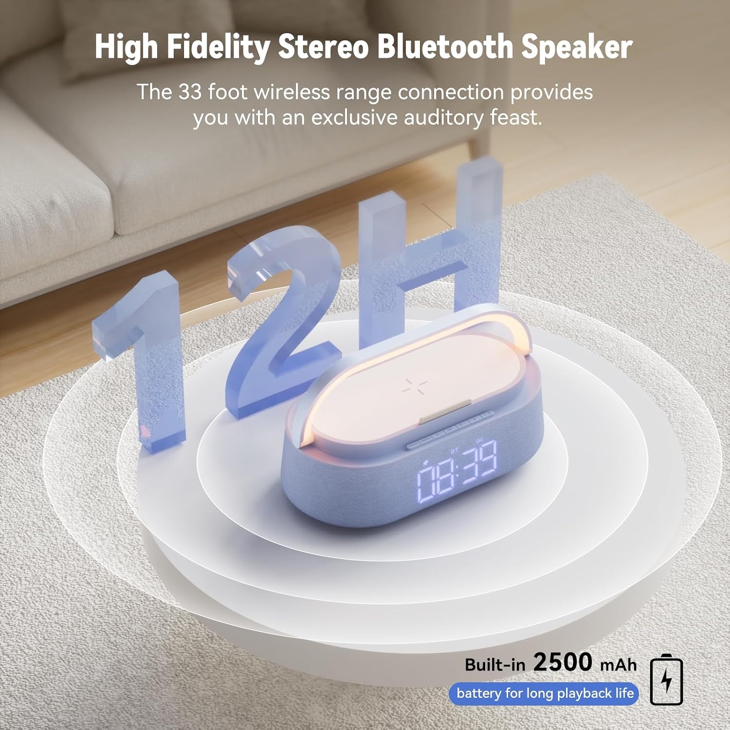 COLSUR Bluetooth luidspreker radiowekker digitaal met draadloze oplader