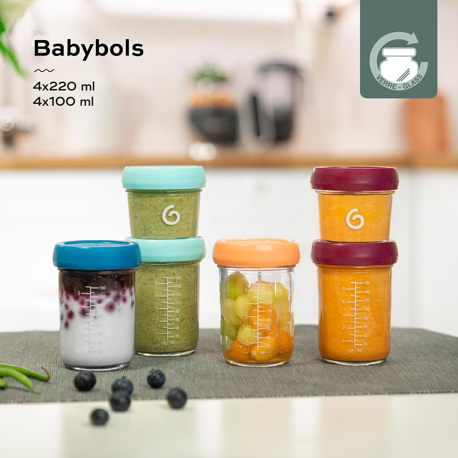 Babymoov Babybols van Glas Multiset 4x 100ml + 4x 220ml + Receptenboek