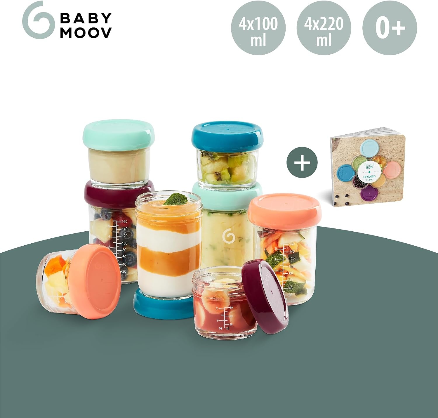 Babymoov Babybols van Glas Multiset 4x 100ml + 4x 220ml + Receptenboek