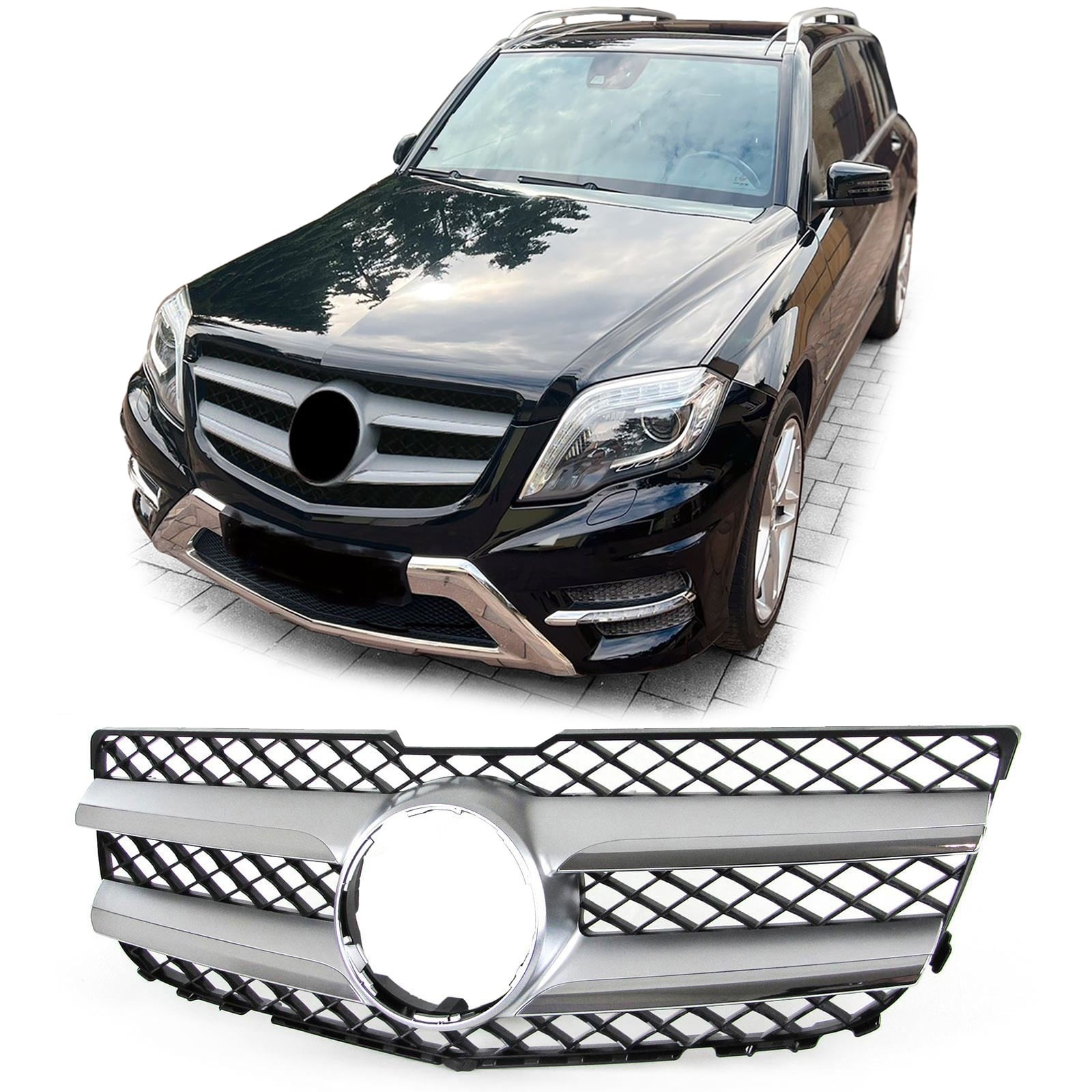 Autogrille - Mercedes GLK X204 12-15 - Sport Optiek - Zwart Zilver Chroom