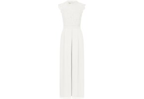 Crème Jumpsuit Kant, Wijde Pijpen, Chiffon (Maat 36) - 70% Korting