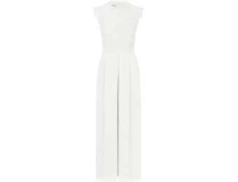 APART Fashion Jumpsuit met kanten top en wijde broekspijpen Crème maat 36