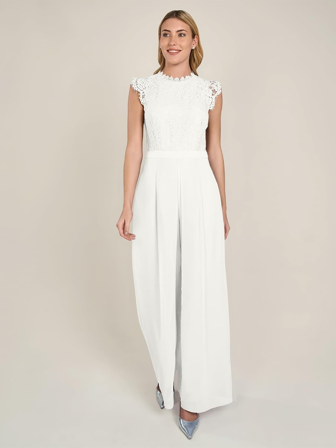 Crème Jumpsuit met Kant & Wijde Pijpen - 73% Korting! (Maat 36)