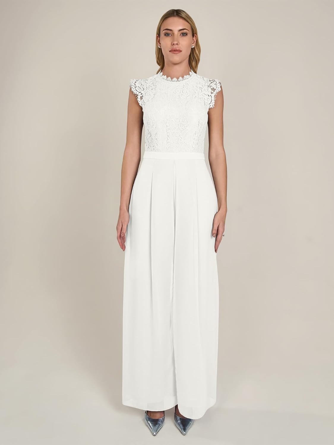 Crème Jumpsuit met Kant & Wijde Pijpen - 73% Korting! (Maat 36)