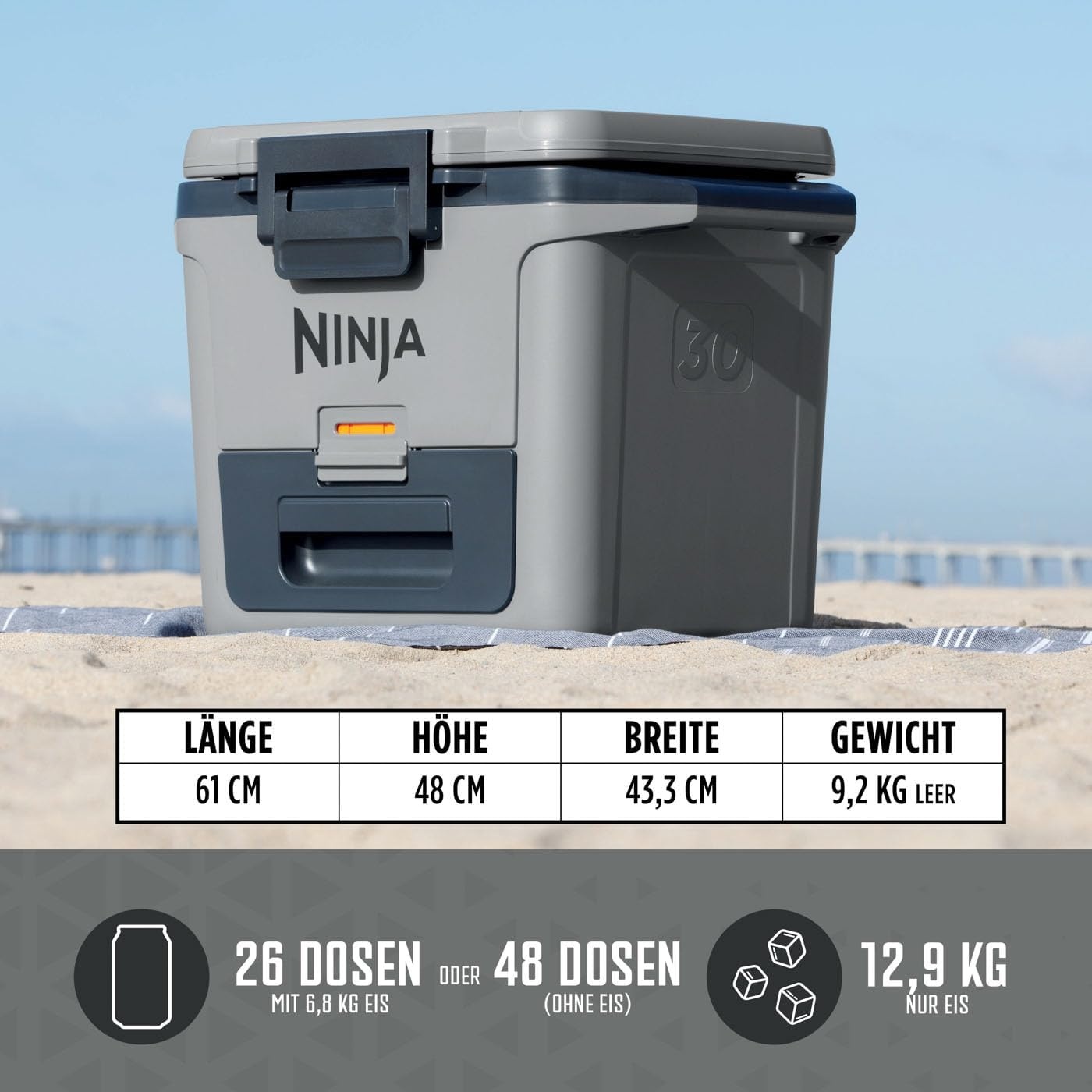 Ninja FrostVault Koelbox 28 Liter - Slate Grey - Houdt ijs tot 5 dagen koel