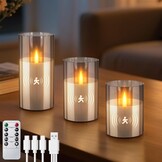 FlyQintess Oplaadbare LED Kaarsen met Bewegingssensor - Grijs - Set van 3 - 10, 12 en 15 cm