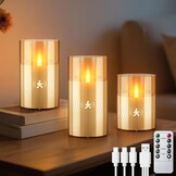 FlyQintess Oplaadbare LED Kaarsen met Bewegingssensor - Grijs - Set van 3 - 10, 12 en 15 cm