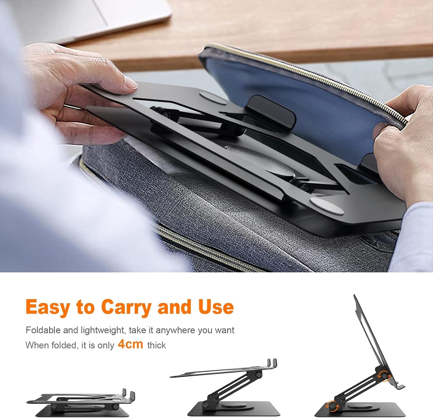 GRIFEMA Laptopstandaard - Verstelbaar & Opvouwbaar - 360° Draaibaar - Voor 11 tot 17 inch Laptops - Zwart