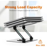 GRIFEMA Laptopstandaard - Verstelbaar & Opvouwbaar - 360° Draaibaar - Voor 11 tot 17 inch Laptops - Zwart