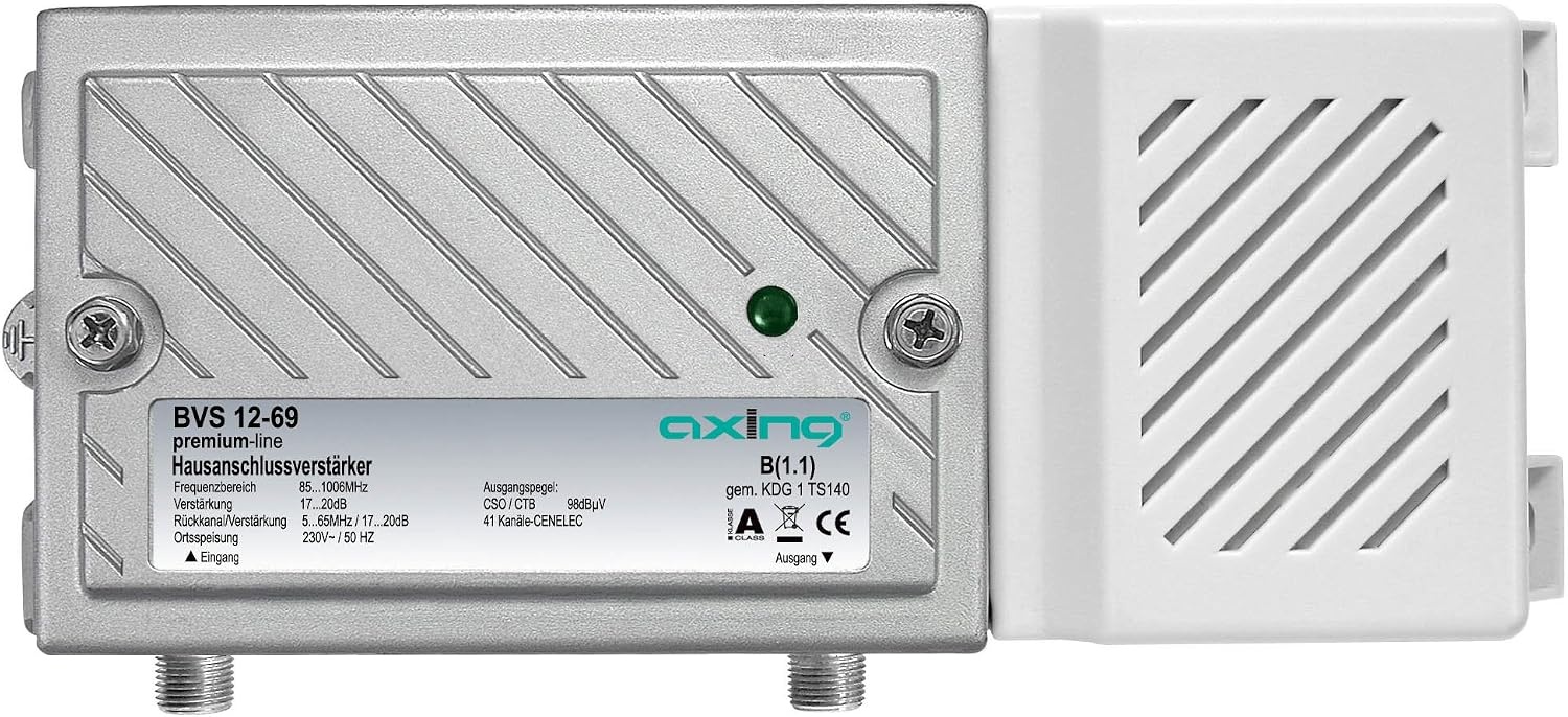 Axing BVS 12-69 home connection amplifier 20 dB, rear channel active, for cable TV digital (1006 MHz) Gain 17...20 dB