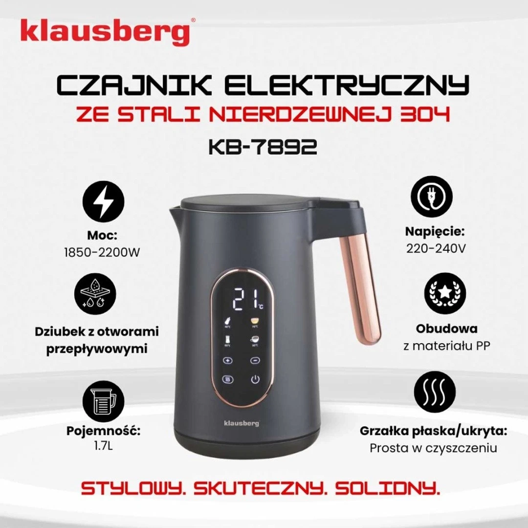 Klausberg KB-7892 Elektrische Waterkoker 1,7L met LED en Temperatuurregeling
