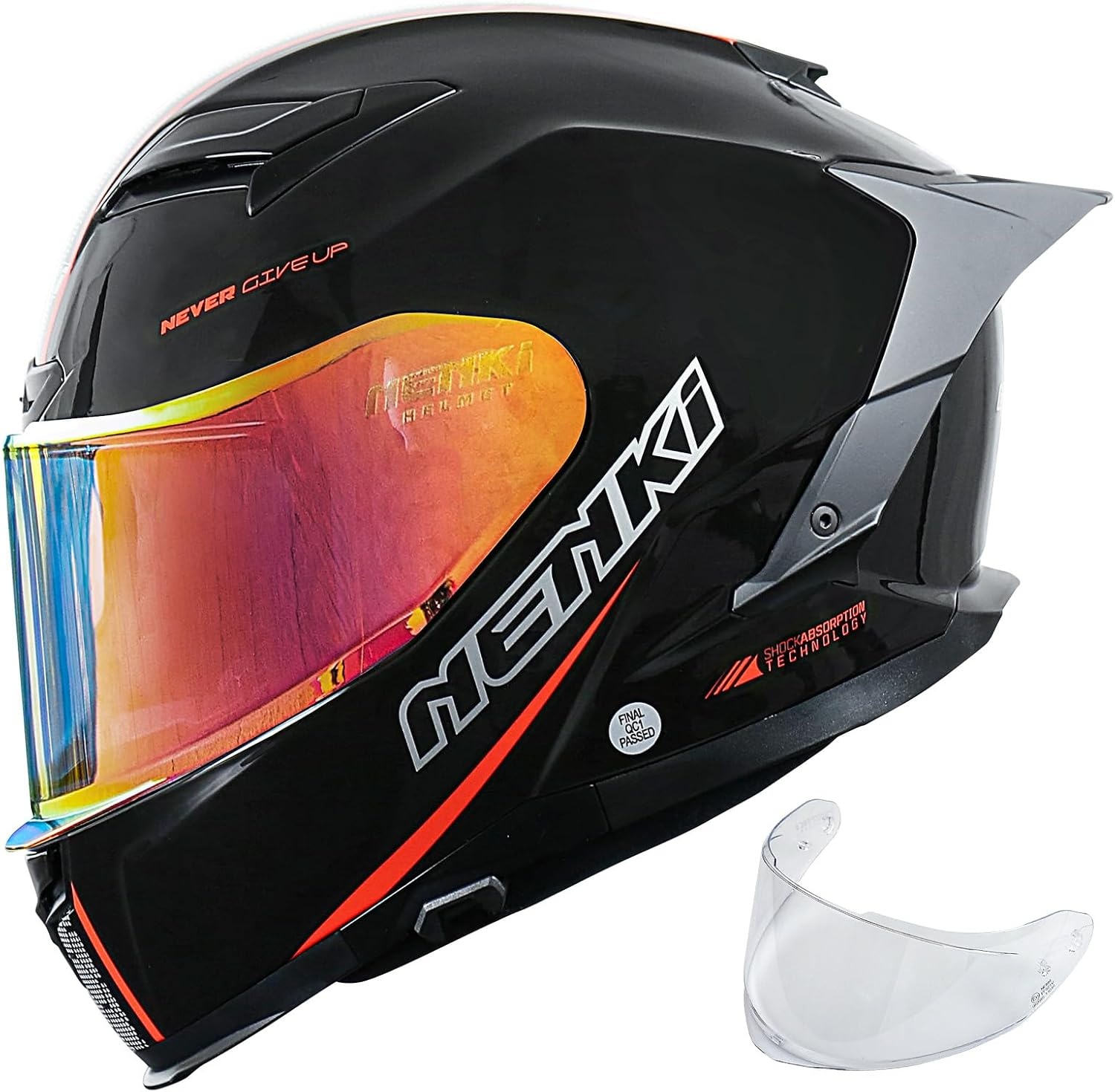 NENKI NK-871 Integraalhelm - Motorhelm met zonnevizier - Zwart/Rood - Maat XL
