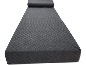 Luxe logeermatras met hoofdkussen- grafiet - camping matras - zitbank - opvouwbaar - 200x70x15 cm