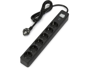 Amazon Basics 6-socket outlet, 600 Joule power strip with surge protection, 1.4 m, black