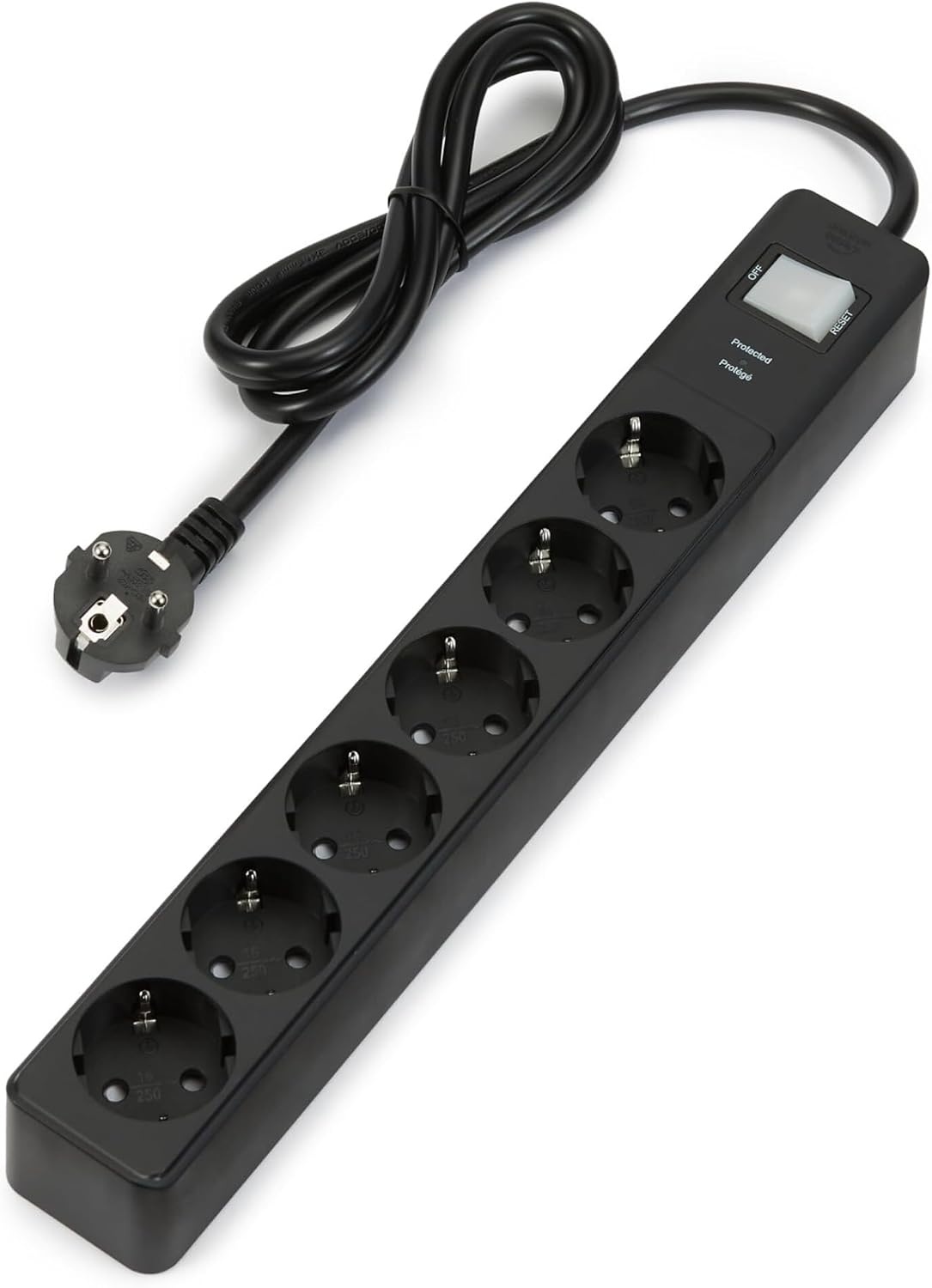Amazon Basics 6-socket outlet, 600 Joule power strip with surge protection, 1.4 m, black
