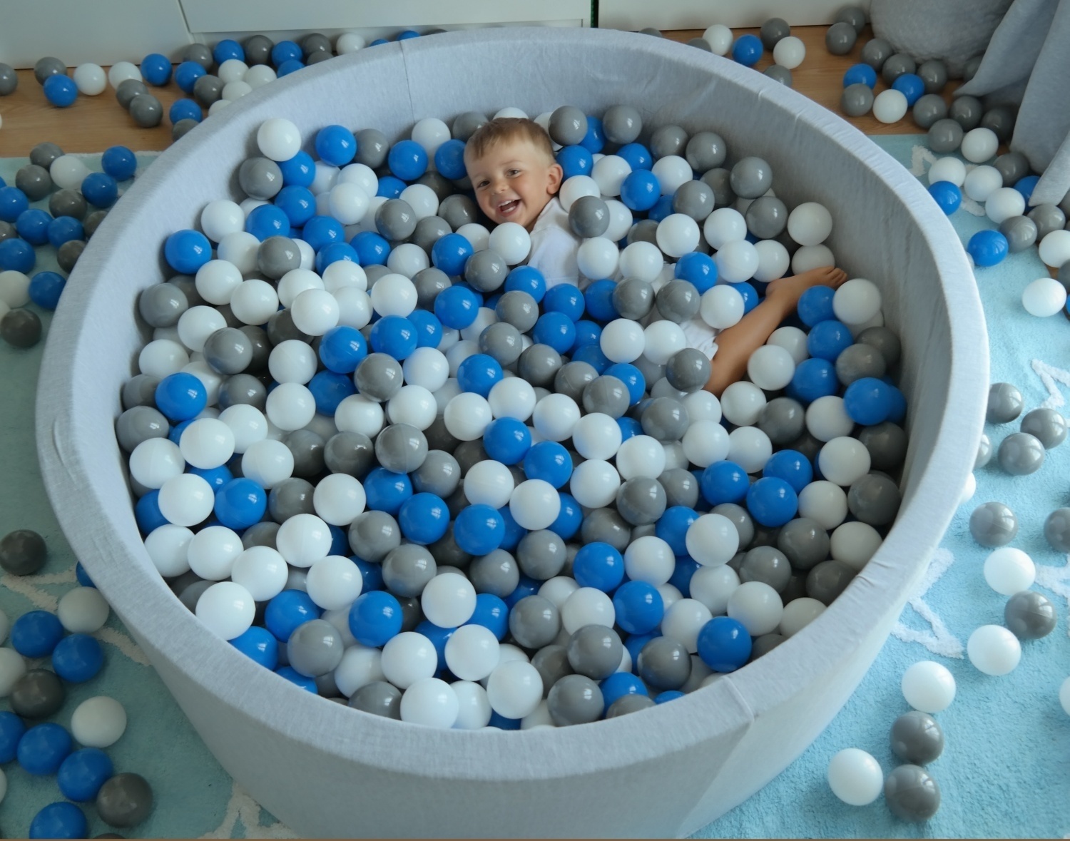 Ballenbak 125 cm met 1200 ballen wit, licht paars & grijs