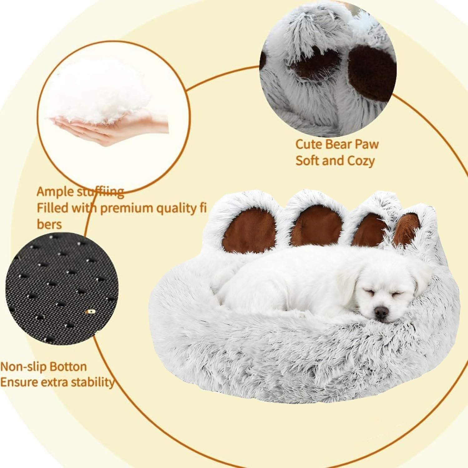 65cm Ø Pluizig Huisdierbed Donzig Hondenbed Kalmerend Kattenbed Wasbaar Kattenmand winter Huisdier Slaapkussen warm Anti-Slip Hondenmand voor Kleine en Middelgrote Honden