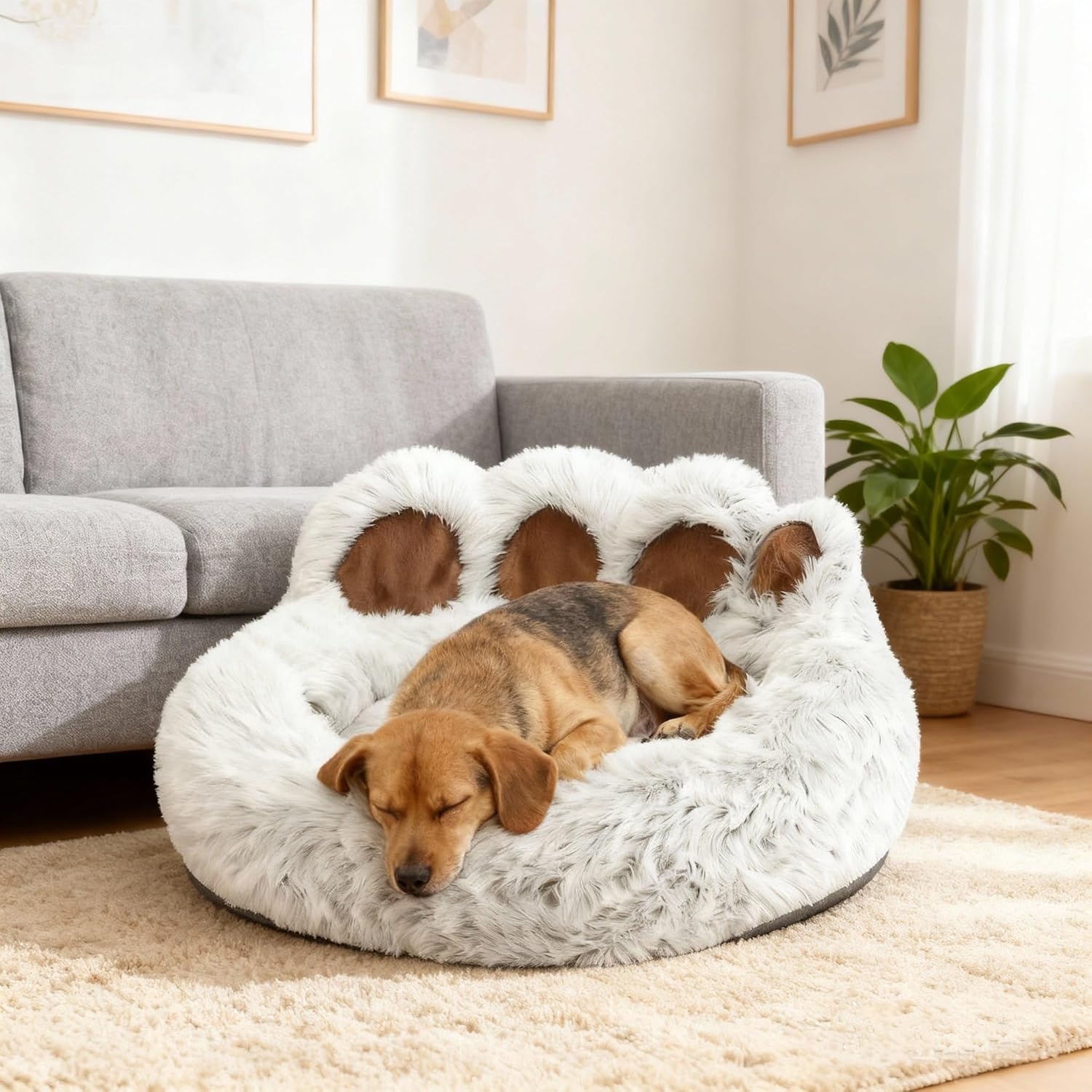 65cm Ø Pluizig Huisdierbed Donzig Hondenbed Kalmerend Kattenbed Wasbaar Kattenmand winter Huisdier Slaapkussen warm Anti-Slip Hondenmand voor Kleine en Middelgrote Honden