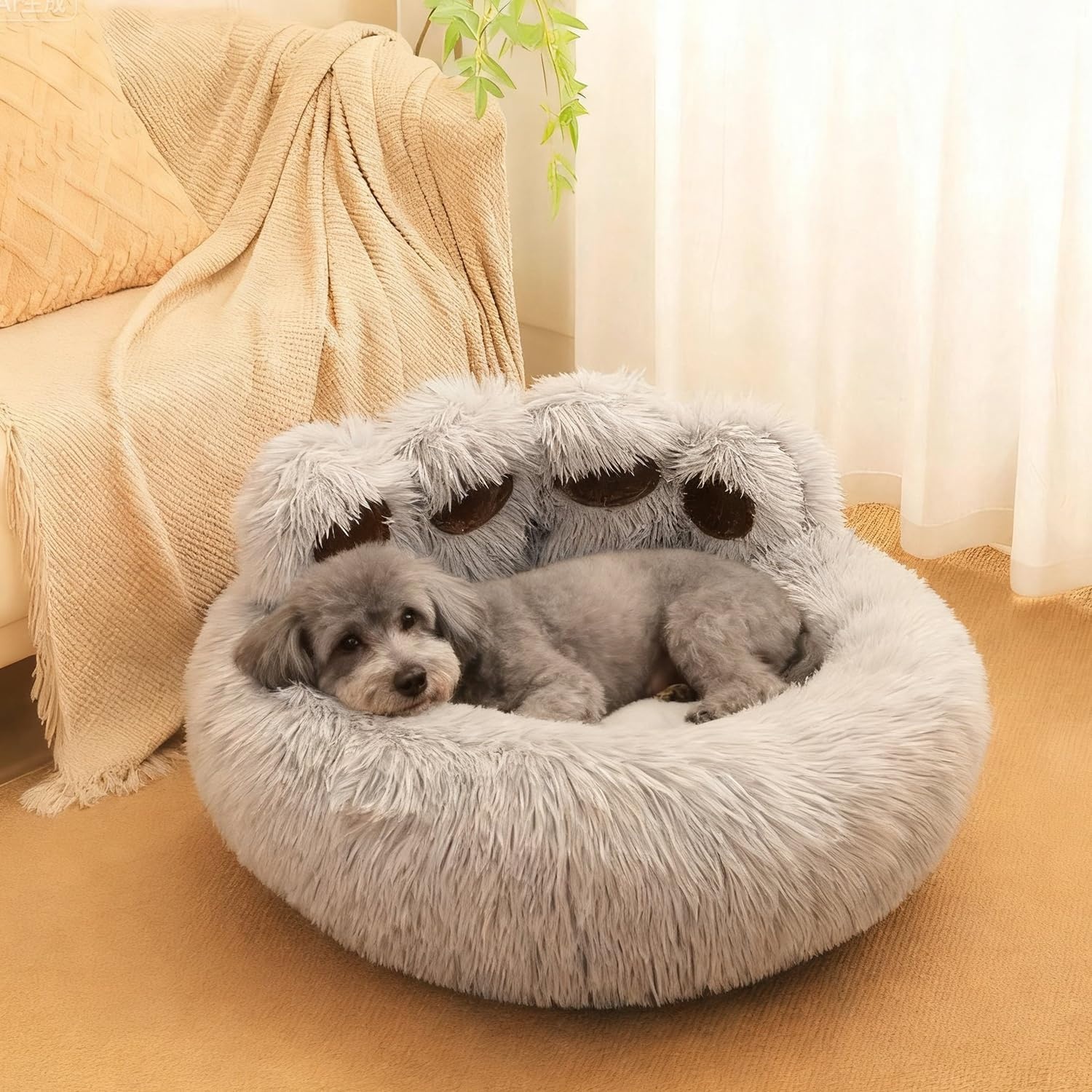 65cm Ø Pluizig Huisdierbed Donzig Hondenbed Kalmerend Kattenbed Wasbaar Kattenmand winter Huisdier Slaapkussen warm Anti-Slip Hondenmand voor Kleine en Middelgrote Honden