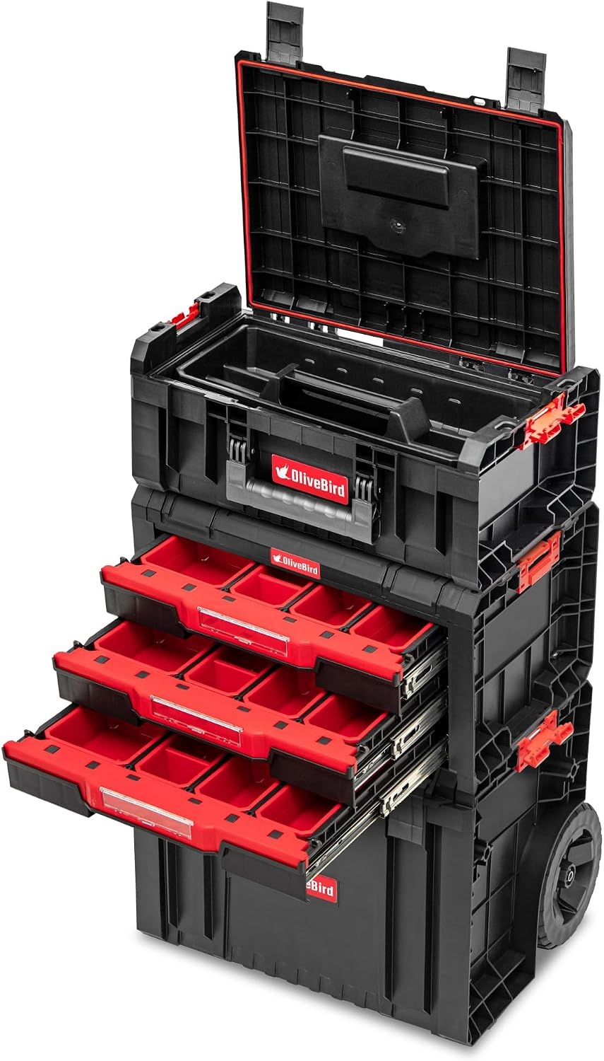 OliveBird Mobiele Gereedschapswagen met 3 Laden - Zwart/Rood - 445 x 375 x 755 mm