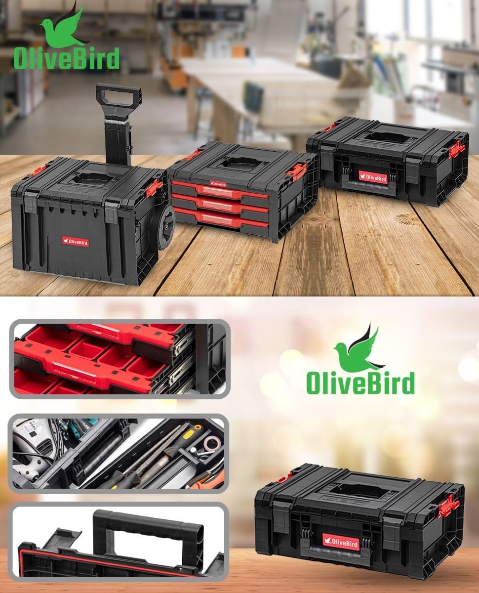 OliveBird Mobiele Gereedschapswagen met 3 Laden - Zwart/Rood - 445 x 375 x 755 mm