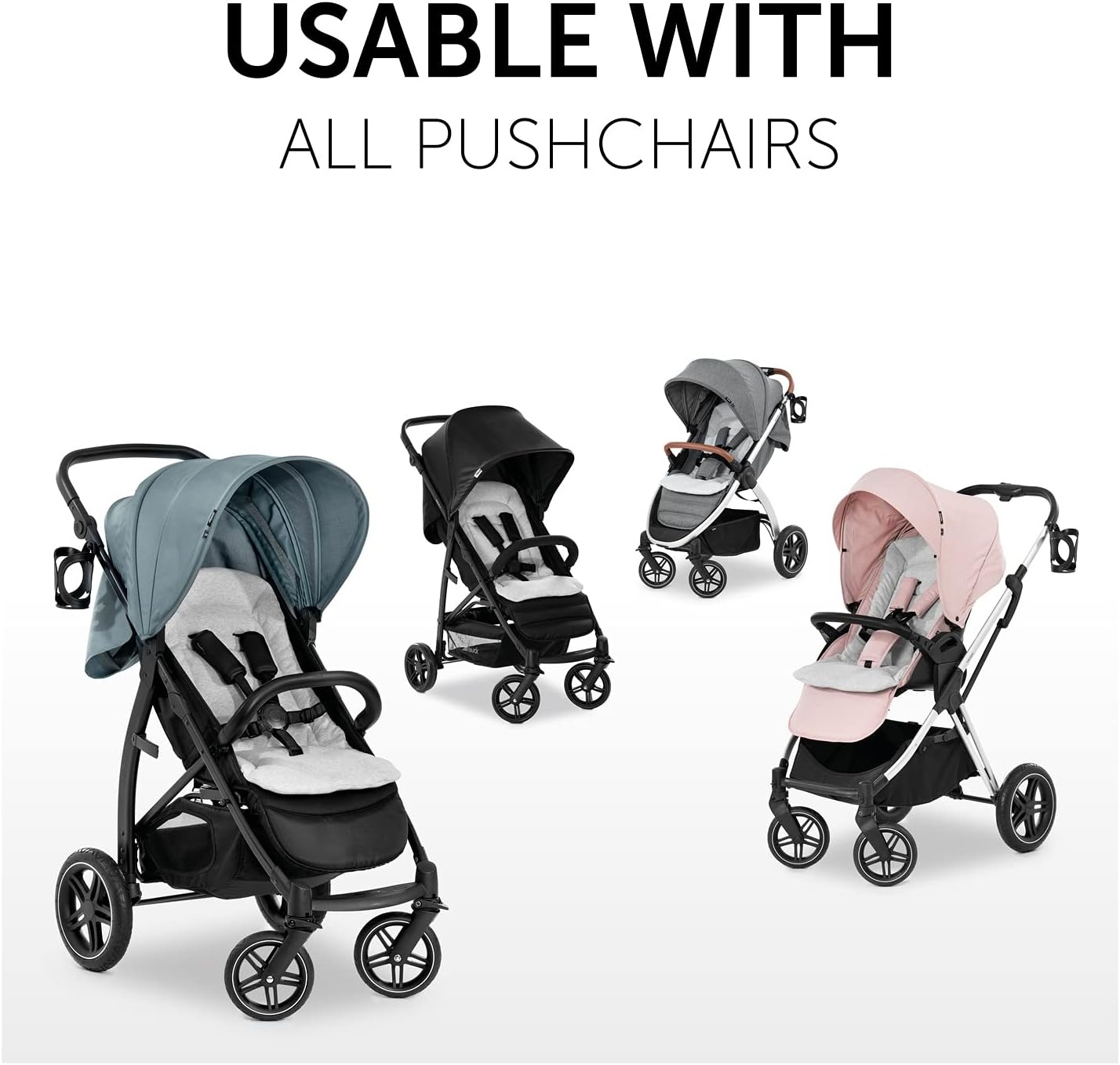 hauck universele zitverkleiner voor buggy’s en wandelwagens/Katoen/Ademend/Zacht/Eenvoudige bevestiging/Zomer & winter/Grijs