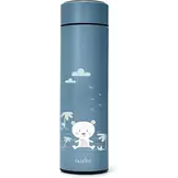 Kinderthemosfles 500ml met led temperatuurweergave Blauw met Beer van Roestvrij staal