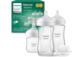 Glazen Babyfles Cadeauset Pasgeboren: 3x Philips Avent Natural Response + Fopspeen (29% korting)