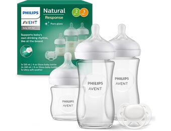 Philips Avent glazen babyfles cadeauset voor pasgeboren baby's - 3 babymelkflessen, ultra soft-fopspeen voor baby's van 0-6 maanden en ouder (model SCD878/11)