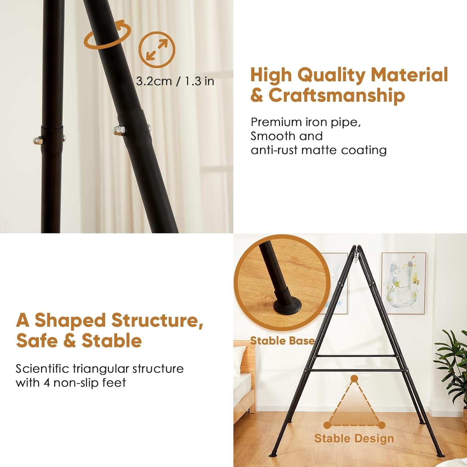 Foldable Hammock Stand, Portable Hammock Chair Standard, Heavy-Duty Foldable Hammock Frame for Indoor or Outdoor Garden, Easy to Assemble (Hammock Chair Not Included)