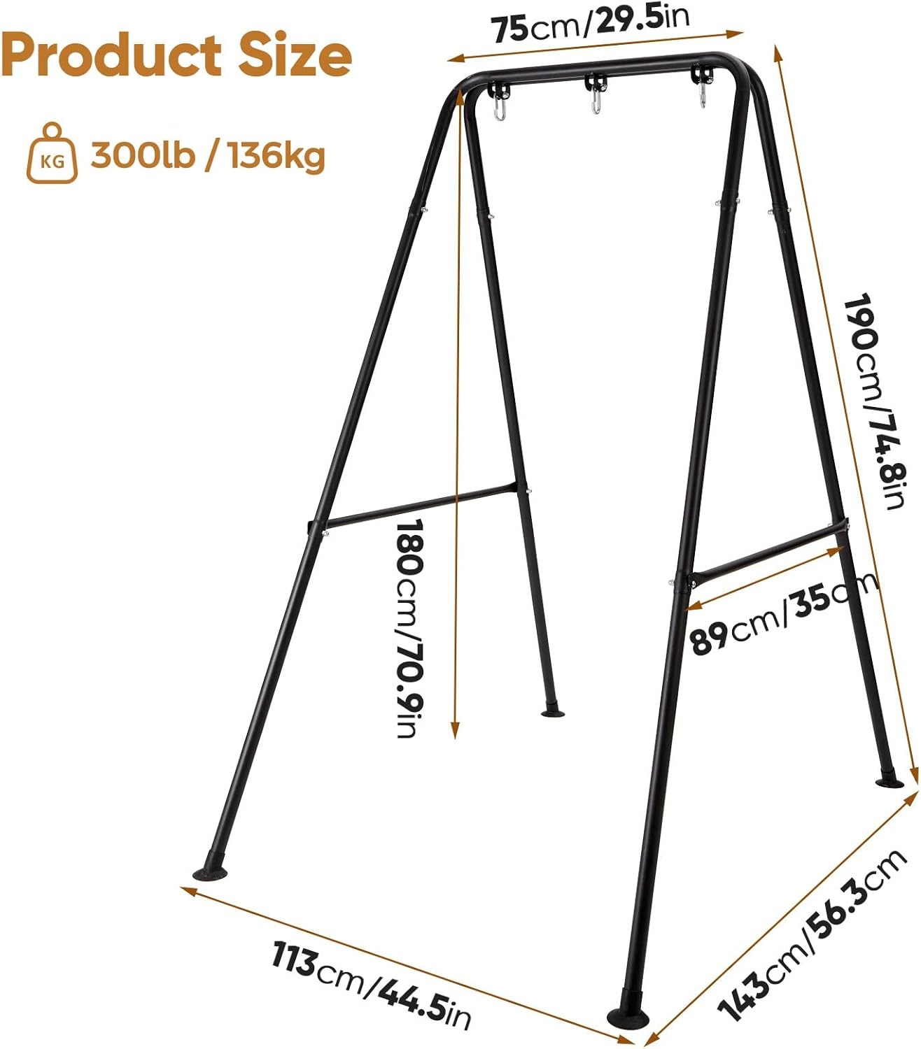 Foldable Hammock Stand, Portable Hammock Chair Standard, Heavy-Duty Foldable Hammock Frame for Indoor or Outdoor Garden, Easy to Assemble (Hammock Chair Not Included)