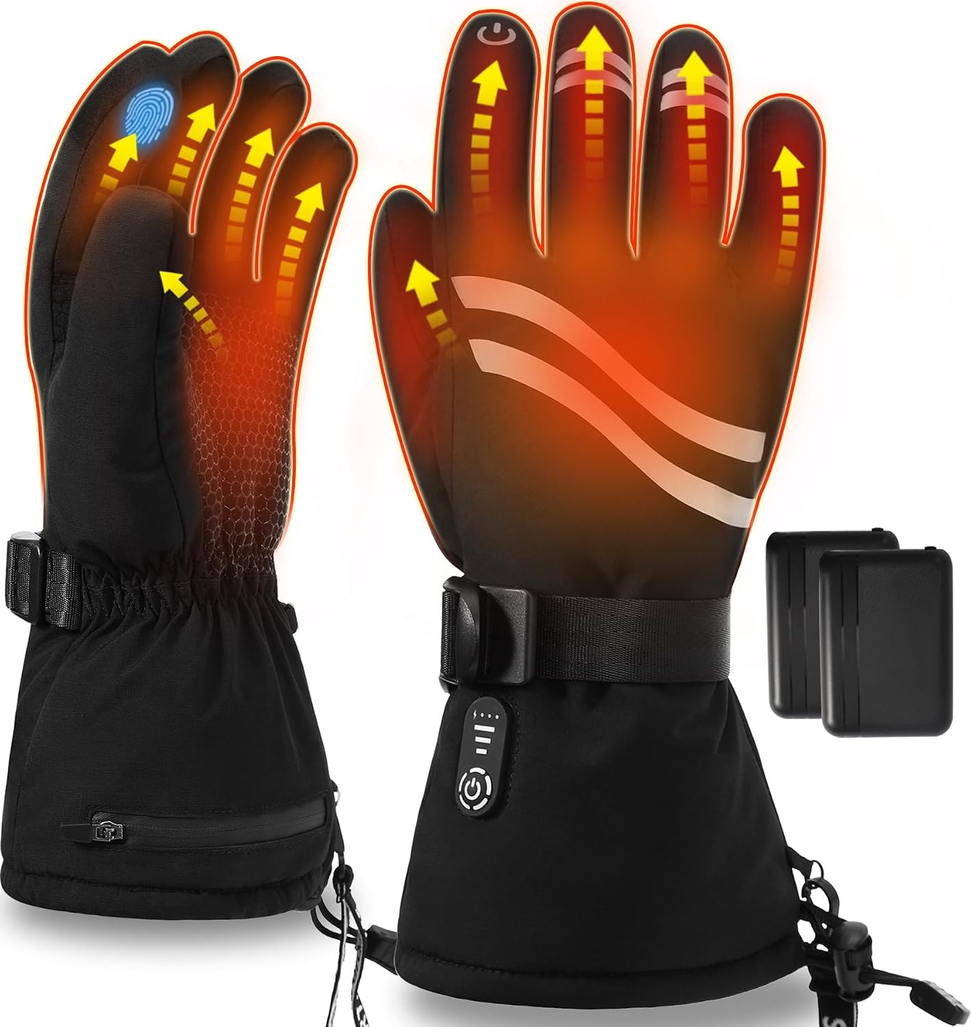 Verwarmbare Handschoenen Skiën - 3 Warmtestanden, Waterdicht, Zwart 2XL
