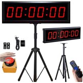 Achterwaartse timer, 2,3 inch led met afstandsbediening, 6-cijferig display, helderheid verstelbaar, zichtbaar vanaf 12 m, draagbaar, met statief en wandhouder voor keuken, examens/wedstrijd, USB