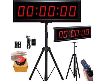 Achterwaartse timer, 2,3 inch led met afstandsbediening, 6-cijferig display, helderheid verstelbaar, zichtbaar vanaf 12 m, draagbaar, met statief en wandhouder voor keuken, examens/wedstrijd, USB