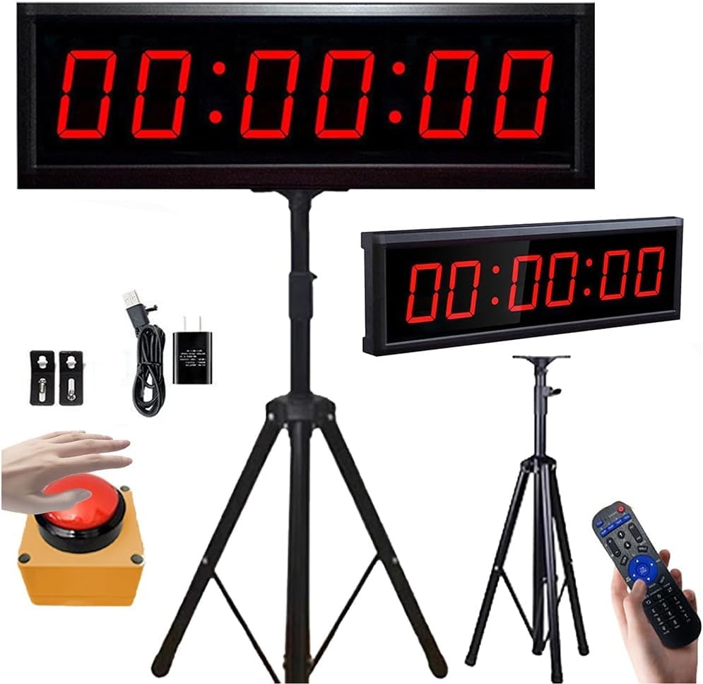 Achterwaartse timer, 2,3 inch led met afstandsbediening, 6-cijferig display, helderheid verstelbaar, zichtbaar vanaf 12 m, draagbaar, met statief en wandhouder voor keuken, examens/wedstrijd, USB