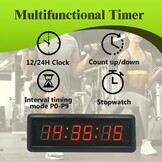 Achterwaartse timer, 2,3 inch led met afstandsbediening, 6-cijferig display, helderheid verstelbaar, zichtbaar vanaf 12 m, draagbaar, met statief en wandhouder voor keuken, examens/wedstrijd, USB
