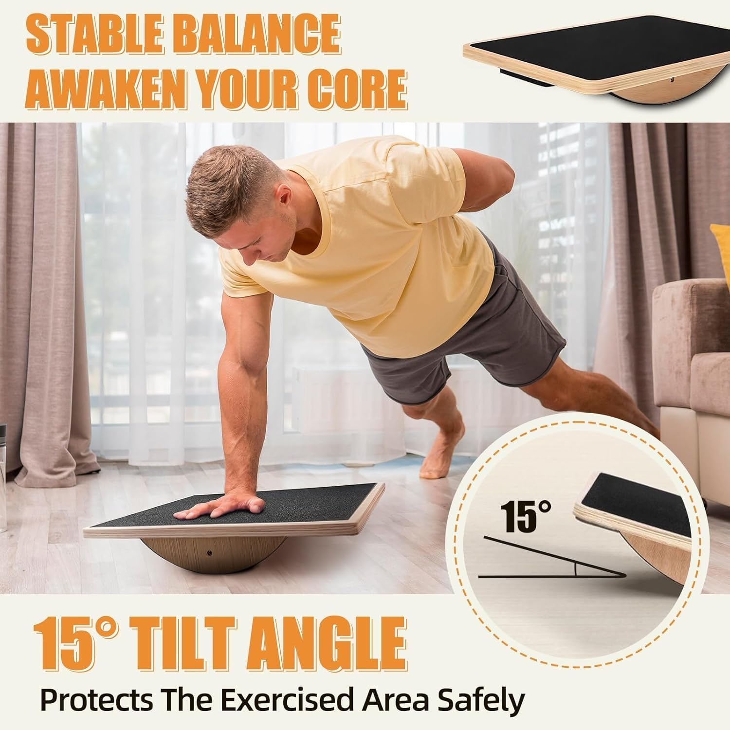 Wobble Board, Sports Balance Board Wood, Wobble Board with Non-Slip Base, Balance Board for Under the Desk, Core Power, Stability, Balance Board Desk