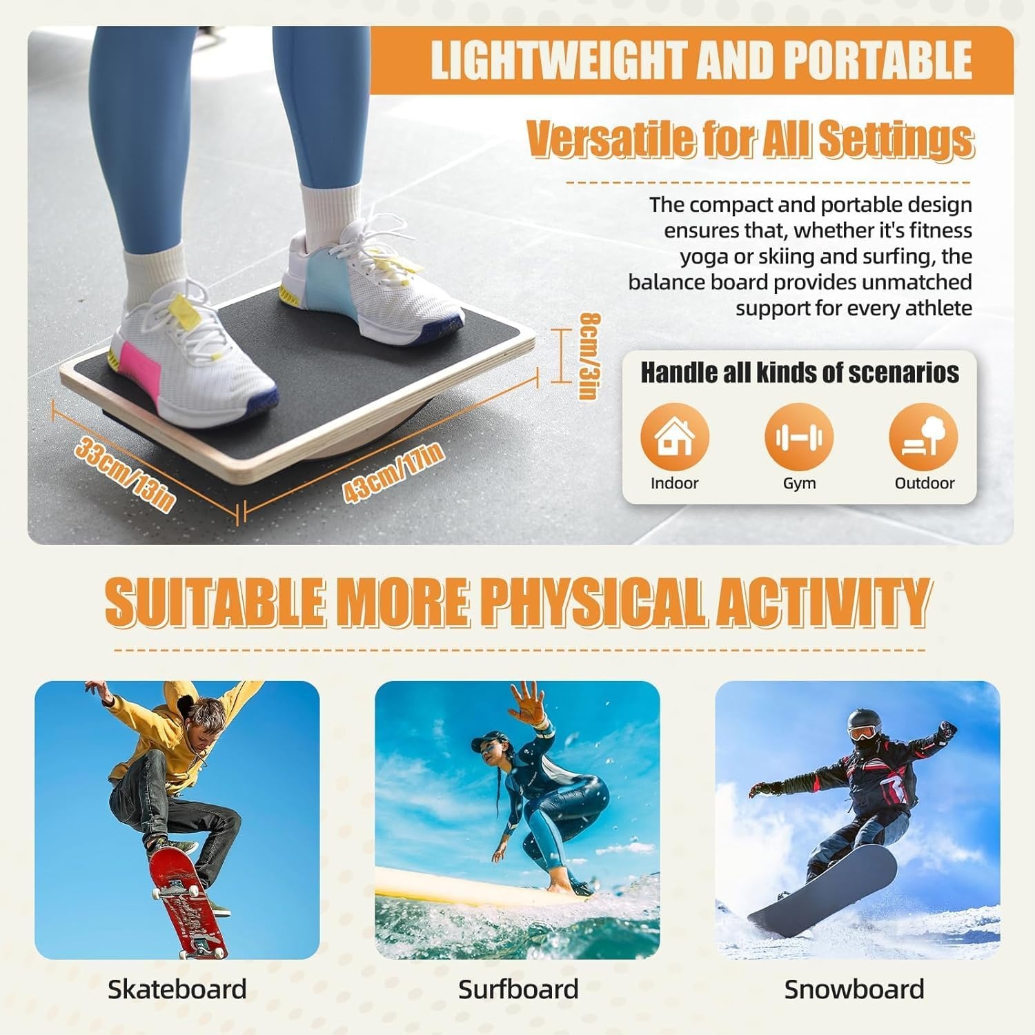 Wobble Board, Sports Balance Board Wood, Wobble Board with Non-Slip Base, Balance Board for Under the Desk, Core Power, Stability, Balance Board Desk