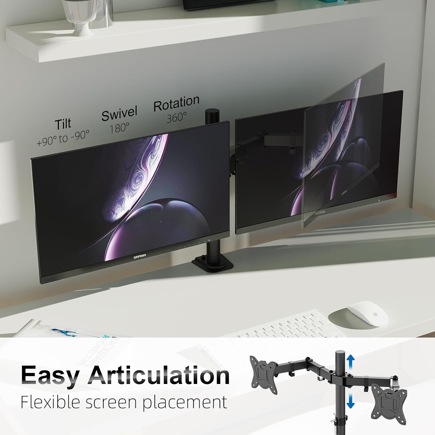 GRIFEMA Dubbele Monitor Arm - Voor 13-27 inch schermen - Zwart