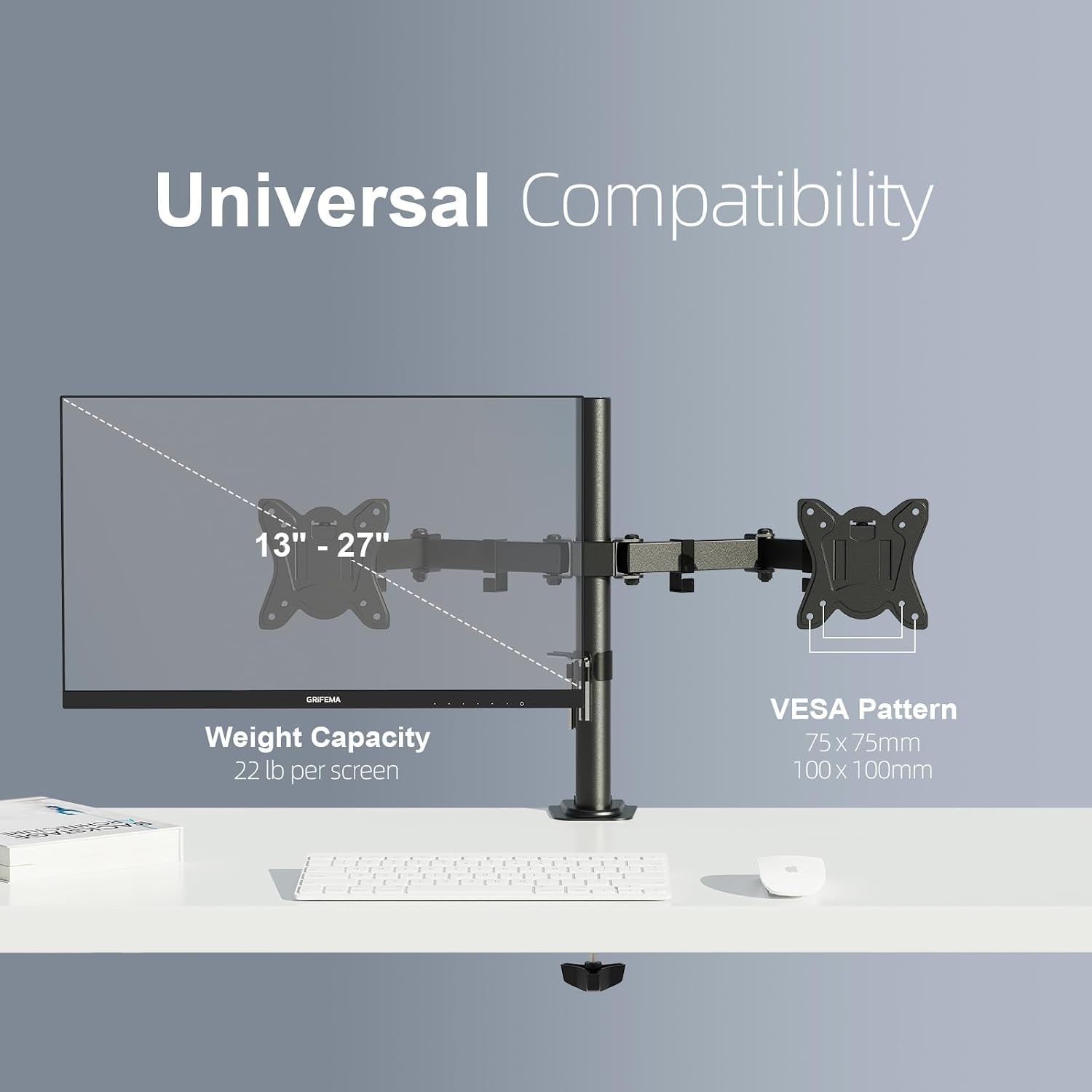 GRIFEMA Dubbele Monitor Arm - Voor 13-27 inch schermen - Zwart