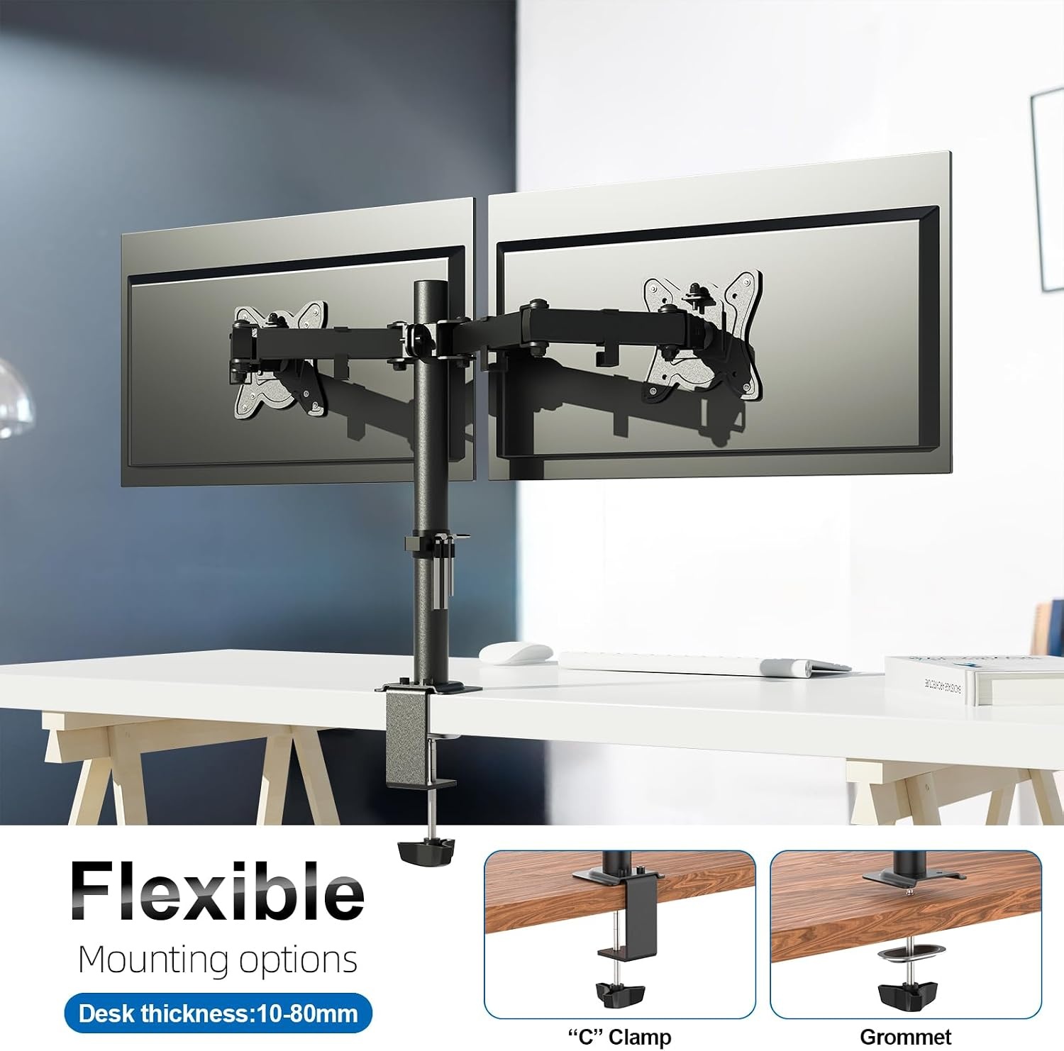 GRIFEMA Dubbele Monitor Arm - Voor 13-27 inch schermen - Zwart