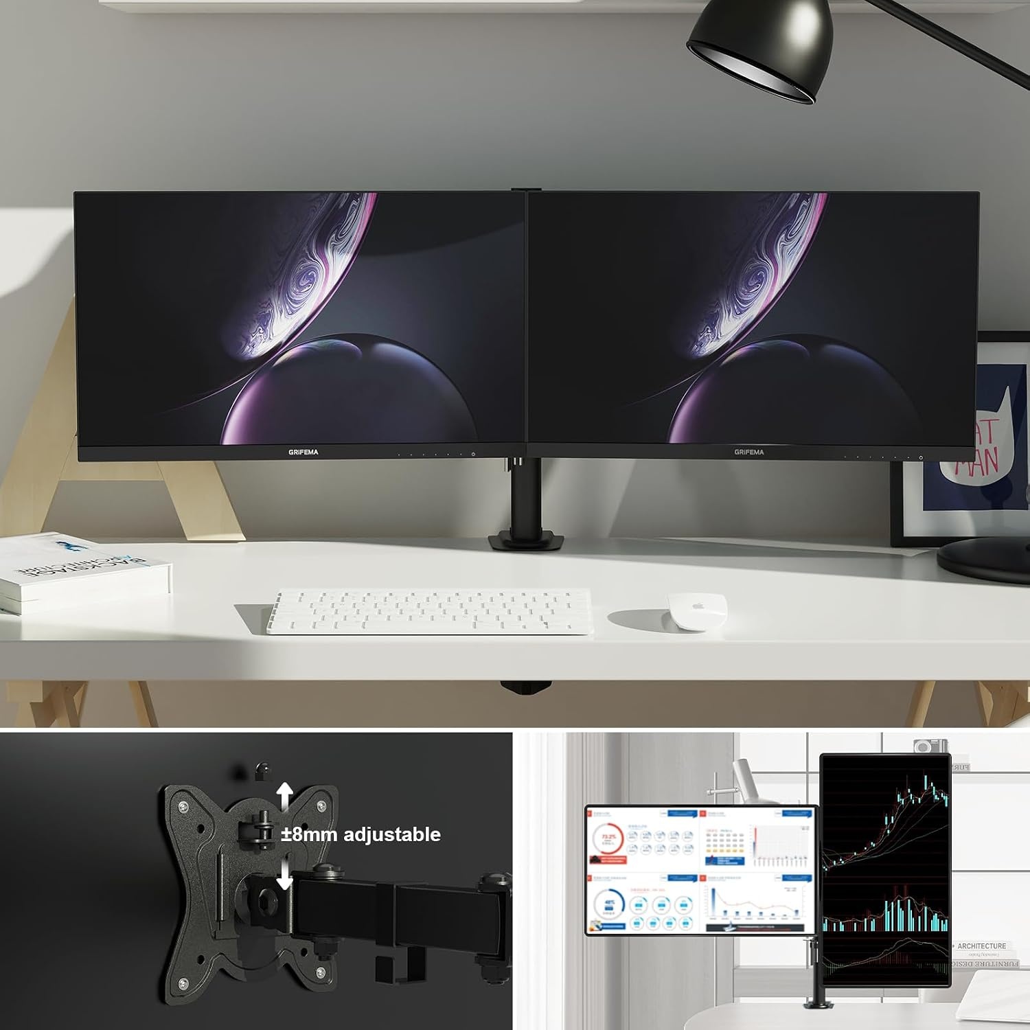 GRIFEMA Dubbele Monitor Arm - Voor 13-27 inch schermen - Zwart