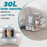 Kattenbak van Roestvrij Staal Met Deksel, Kattenbox Groot XL,Stainless Steel Cat Litter Box, Gesloten Kattentoilet Met Hoge Rand, Twee Ingangen, Schepje+Matje+Opstapje- 60x 40x39,5cm (Grijs)