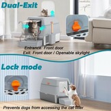 Kattenbak van Roestvrij Staal Met Deksel, Kattenbox Groot XL,Stainless Steel Cat Litter Box, Gesloten Kattentoilet Met Hoge Rand, Twee Ingangen, Schepje+Matje+Opstapje- 60x 40x39,5cm (Grijs)